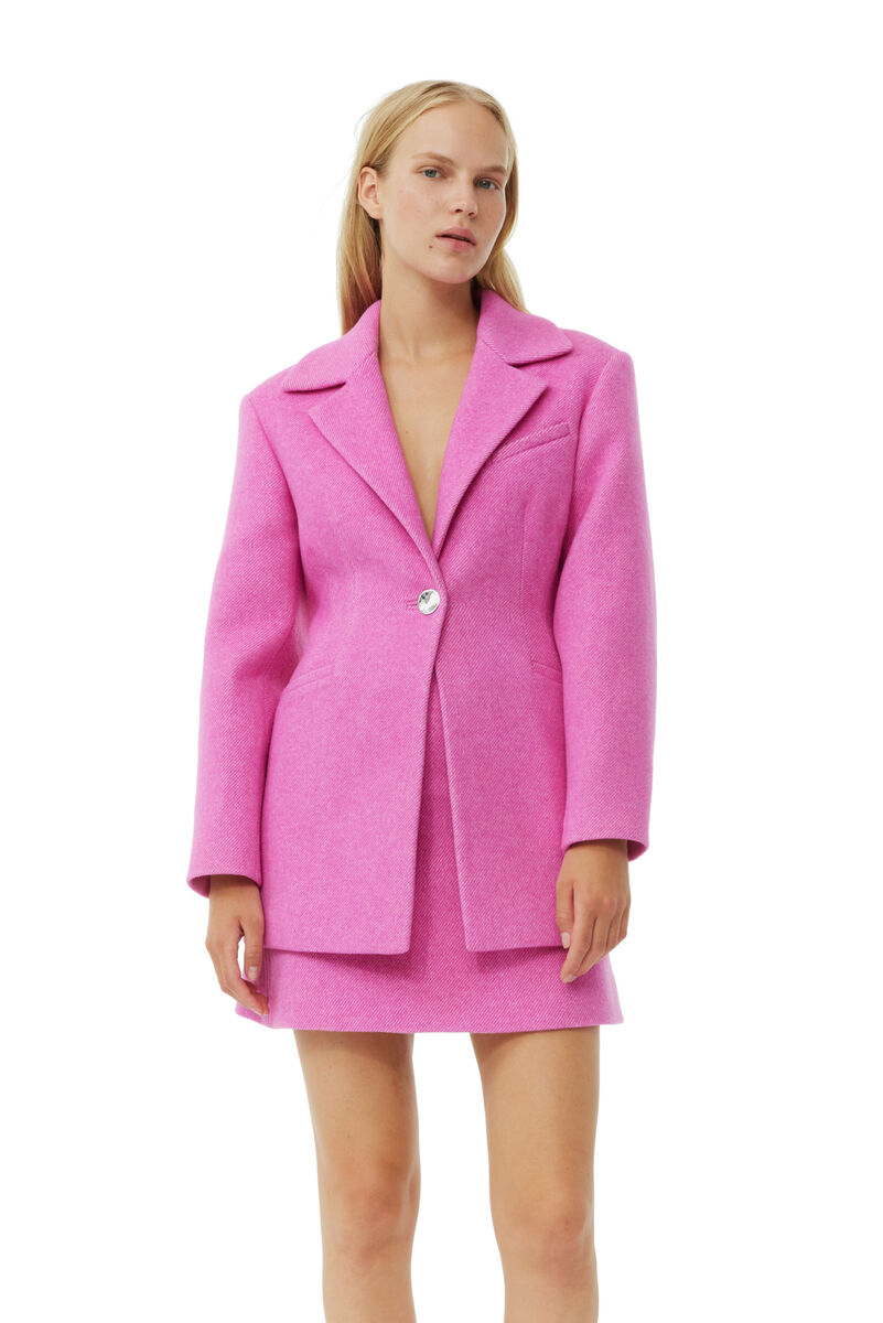 Blazer Pink Twill Wool Suiting Fitted, Polyamide, in colour Fiji Flower - 1 - GANNI