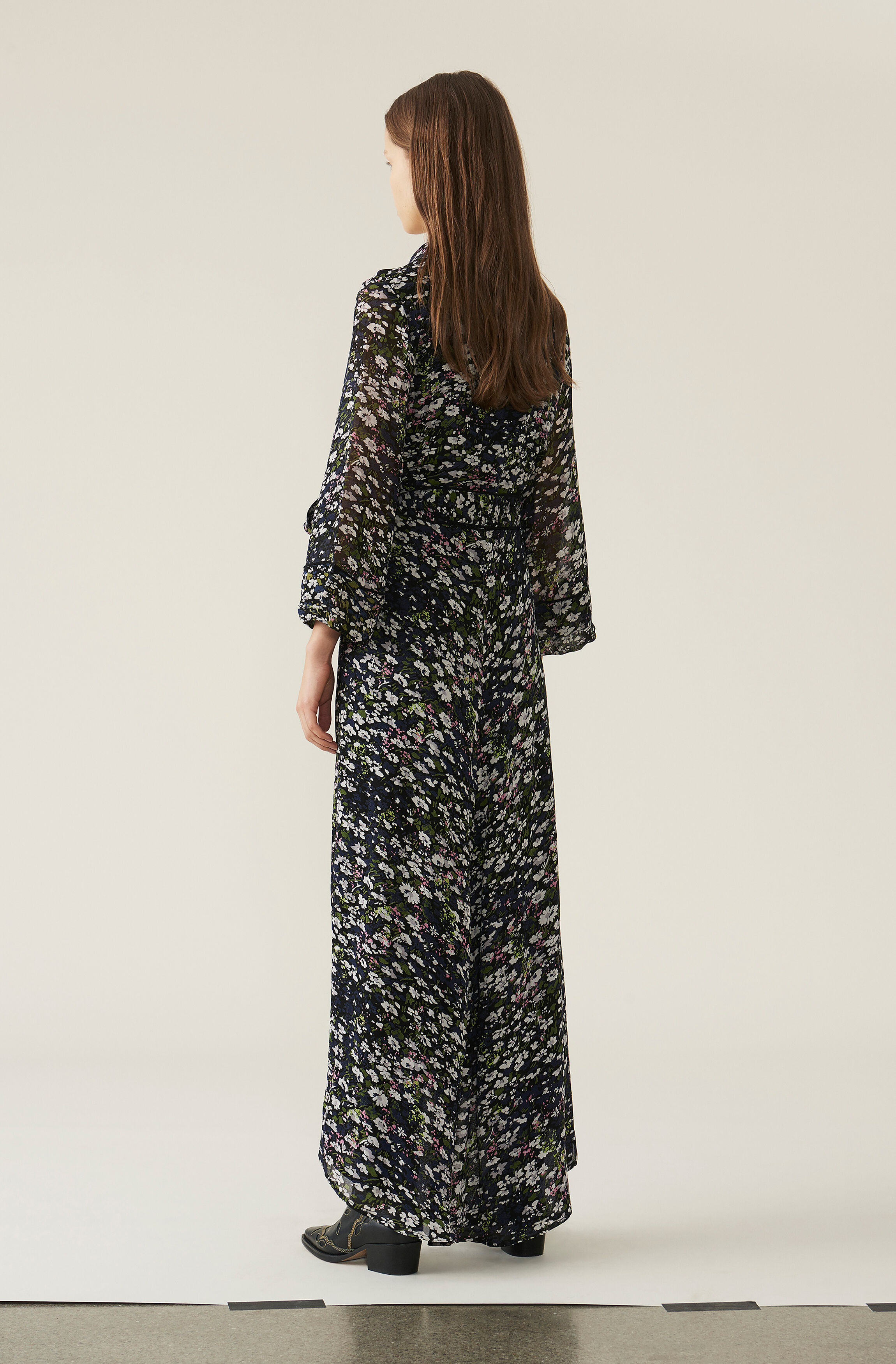 ganni printed georgette wrap dress