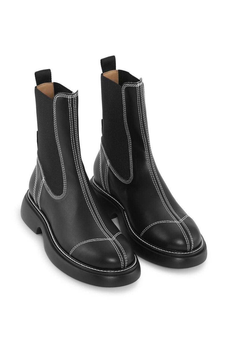 Black Everyday Mid Chelsea Boots, Cotton, in colour Black - 3 - GANNI