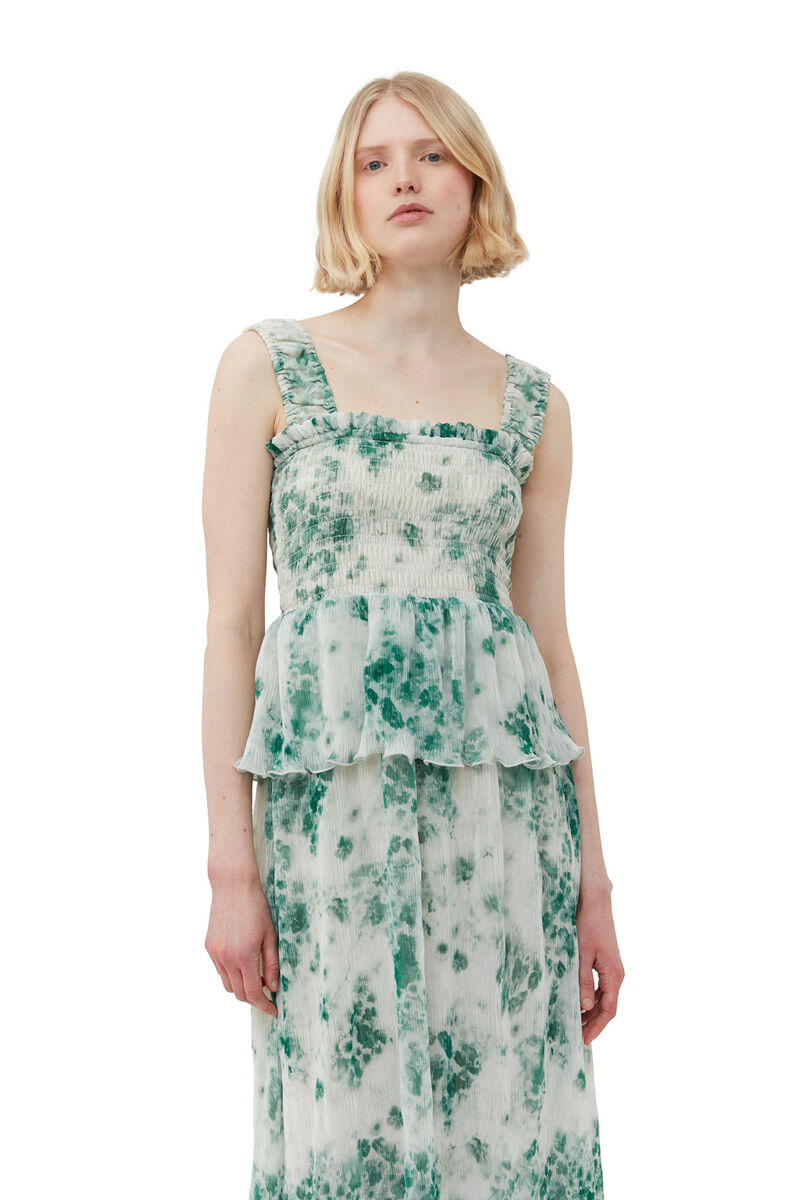 Pleated Georgette Smock Midi Dress, Recycled Polyester, in colour Egret - 4 - GANNI