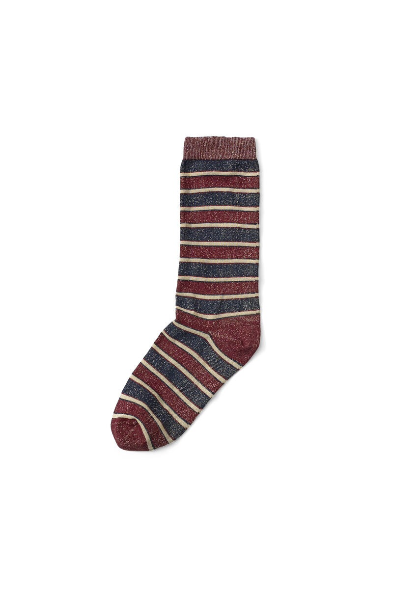 Paltrow Glitter Ankle Socks, in colour Cabernet Stripe - 1 - GANNI
