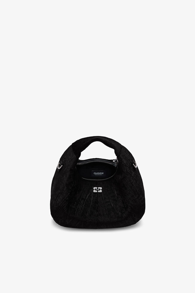 Velvet Moire Mini Hobo Bag, Recycled Polyester, in colour Black - 3 - GANNI