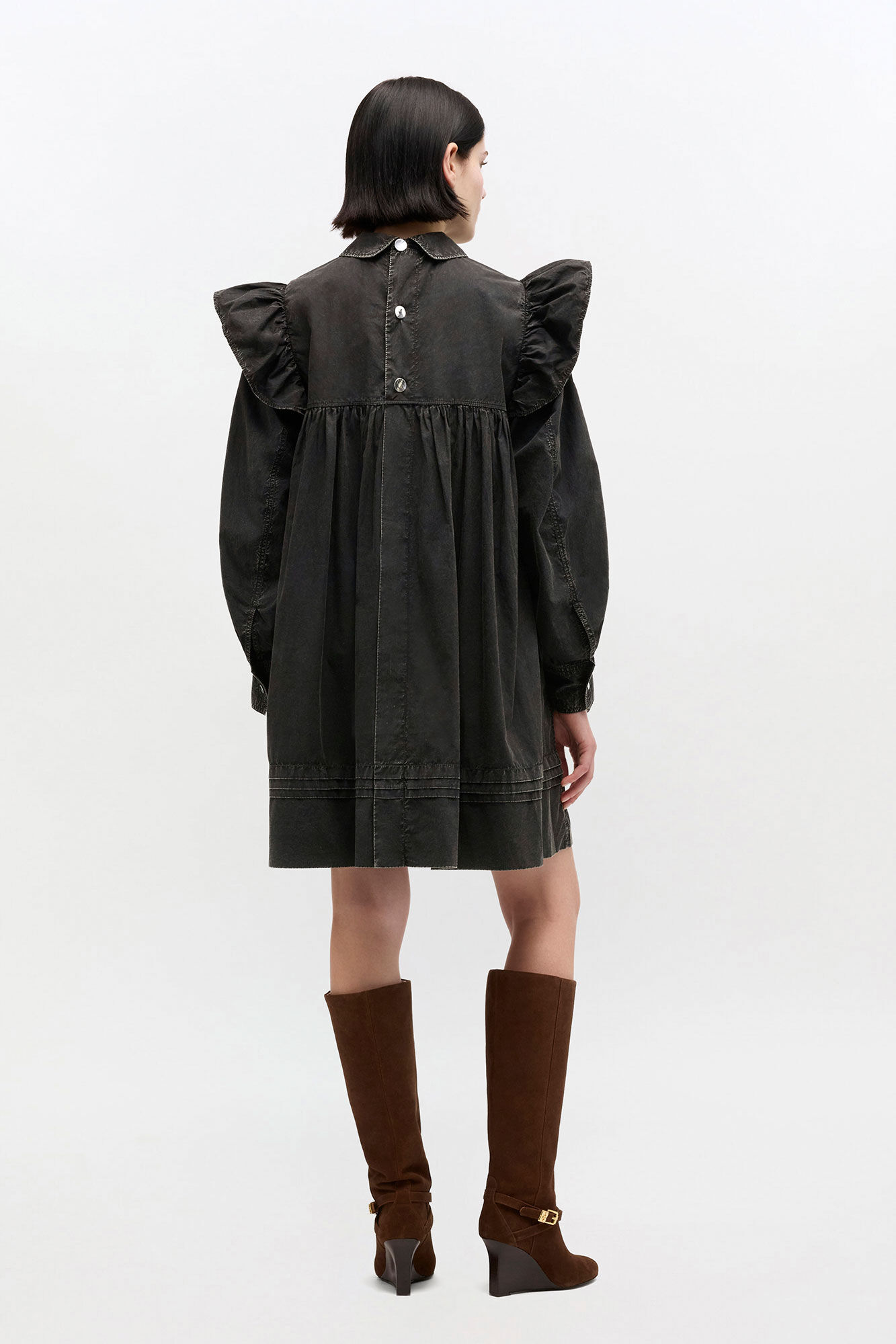 Black Washed Mini Shirt Dress, Organic Cotton, in colour Black - 2 - GANNI