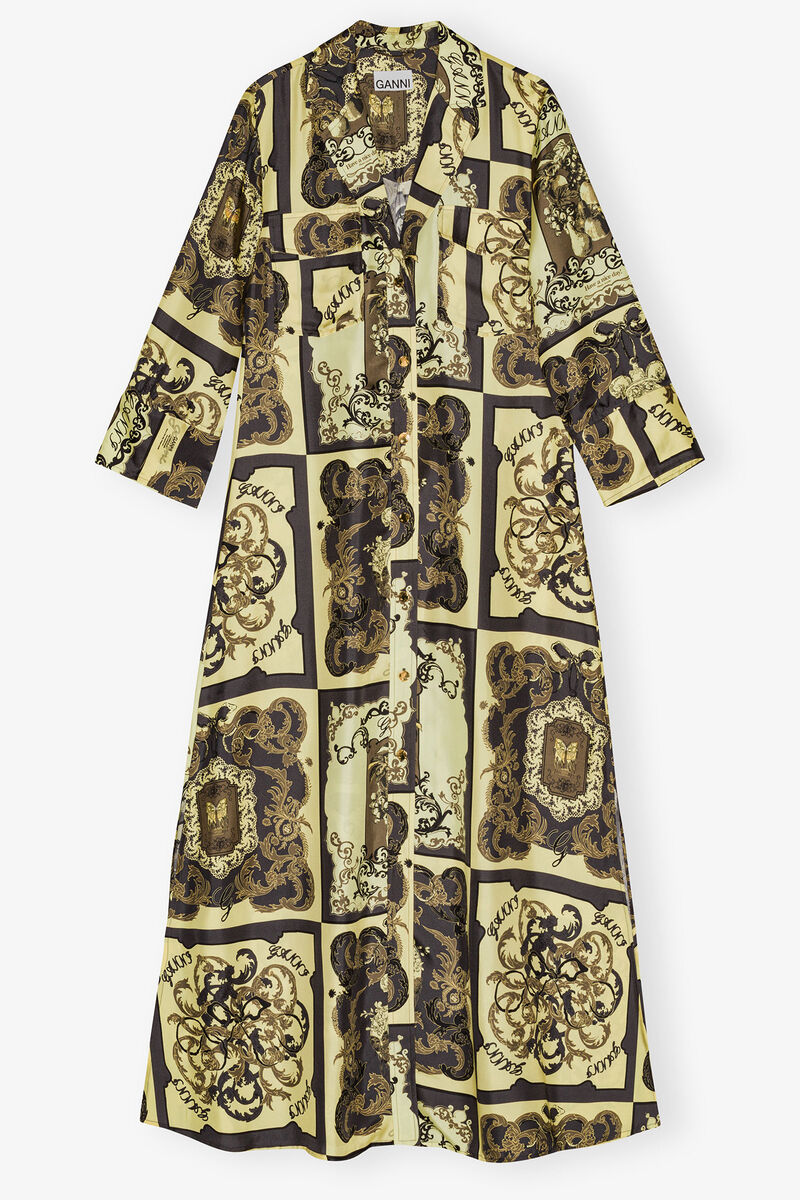 Robe midi en soie imprimée jaune, Silk, in colour Popcorn - 3 - GANNI