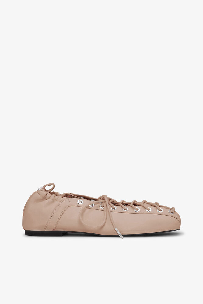 Lace-Up Ballerinas in Beige, Frappe