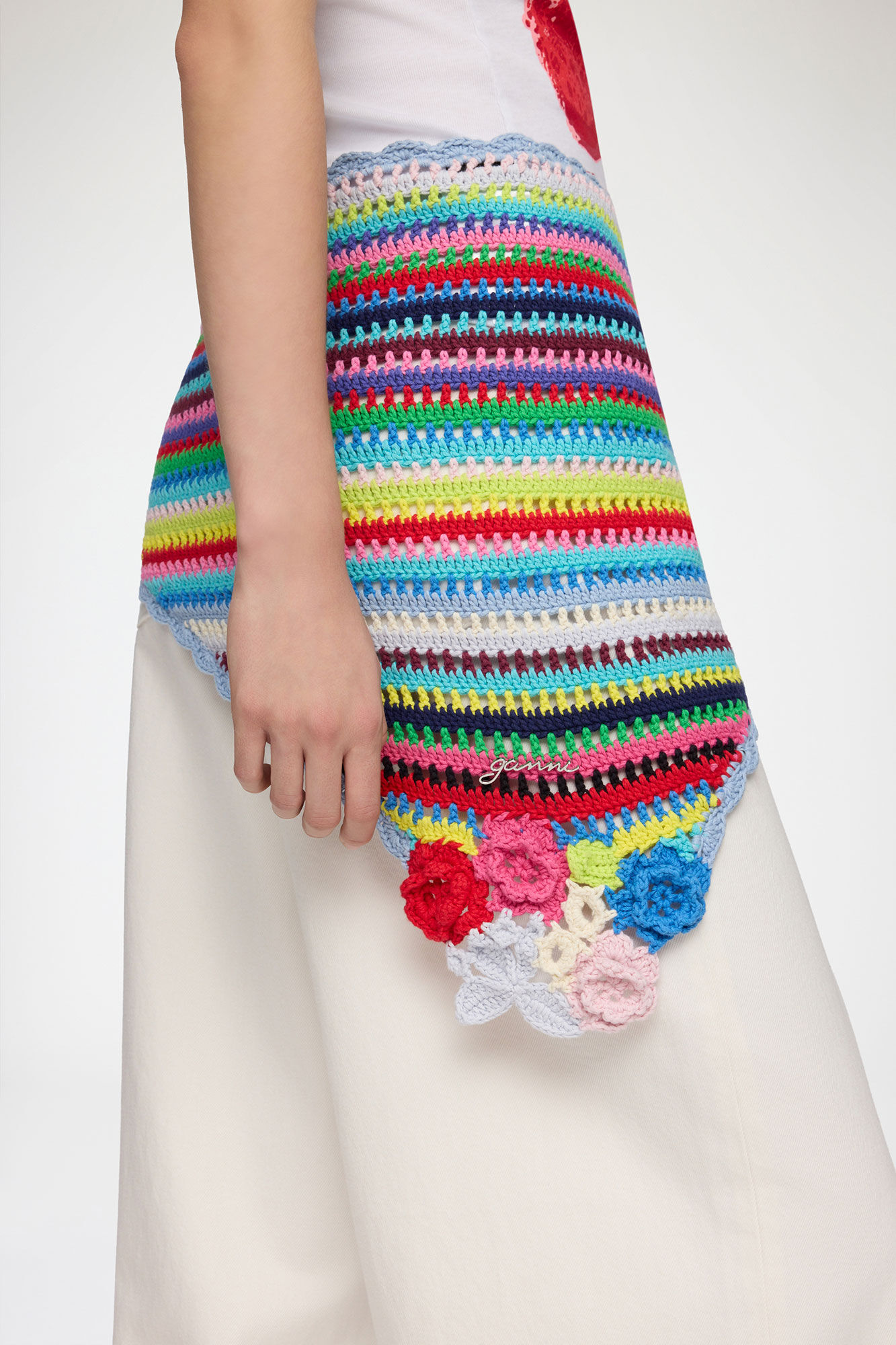 &Eacute;charpe en crochet &agrave; rayures, Organic Cotton, in colour Multicolour - 1 - GANNI