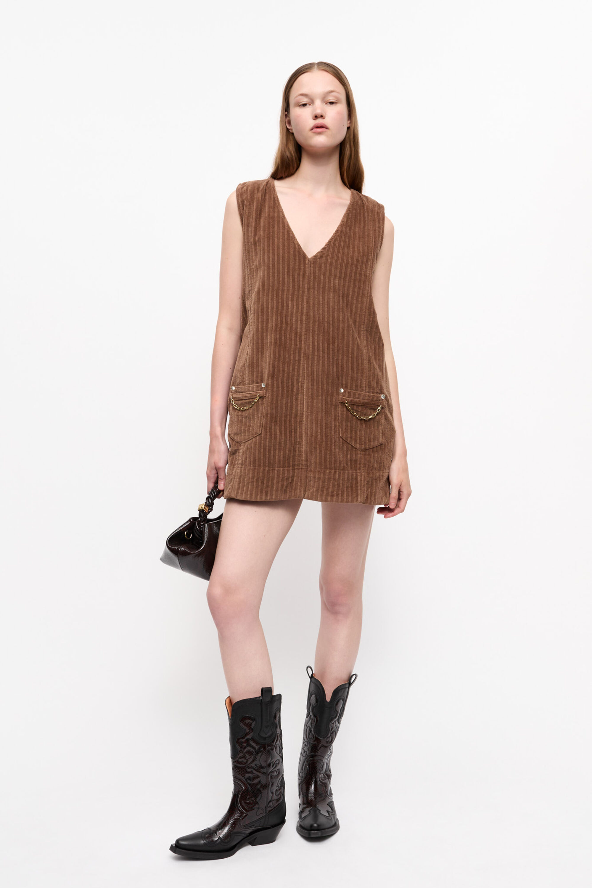 Rain Drum Brown Corduroy Mini Dress | GANNI US