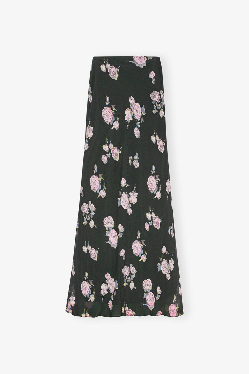 Floral Printed Crepe Maxi Skirt, Viscose, in colour Climbing Ivy - 1 - GANNI