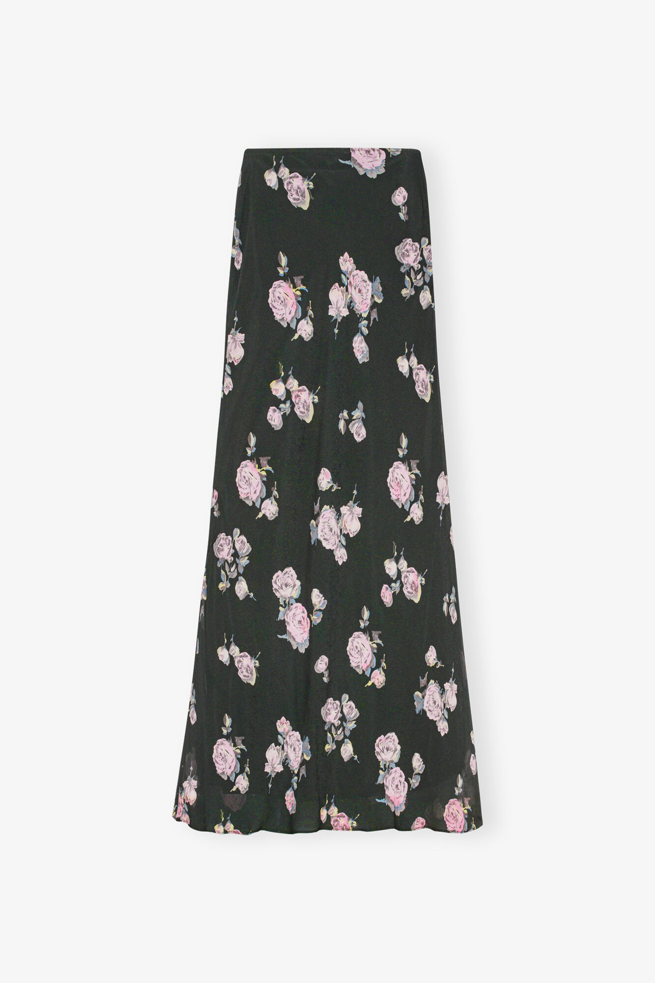 Floral Printed Crepe Maxi Skirt, Viscose, in colour Climbing Ivy - 1 - GANNI