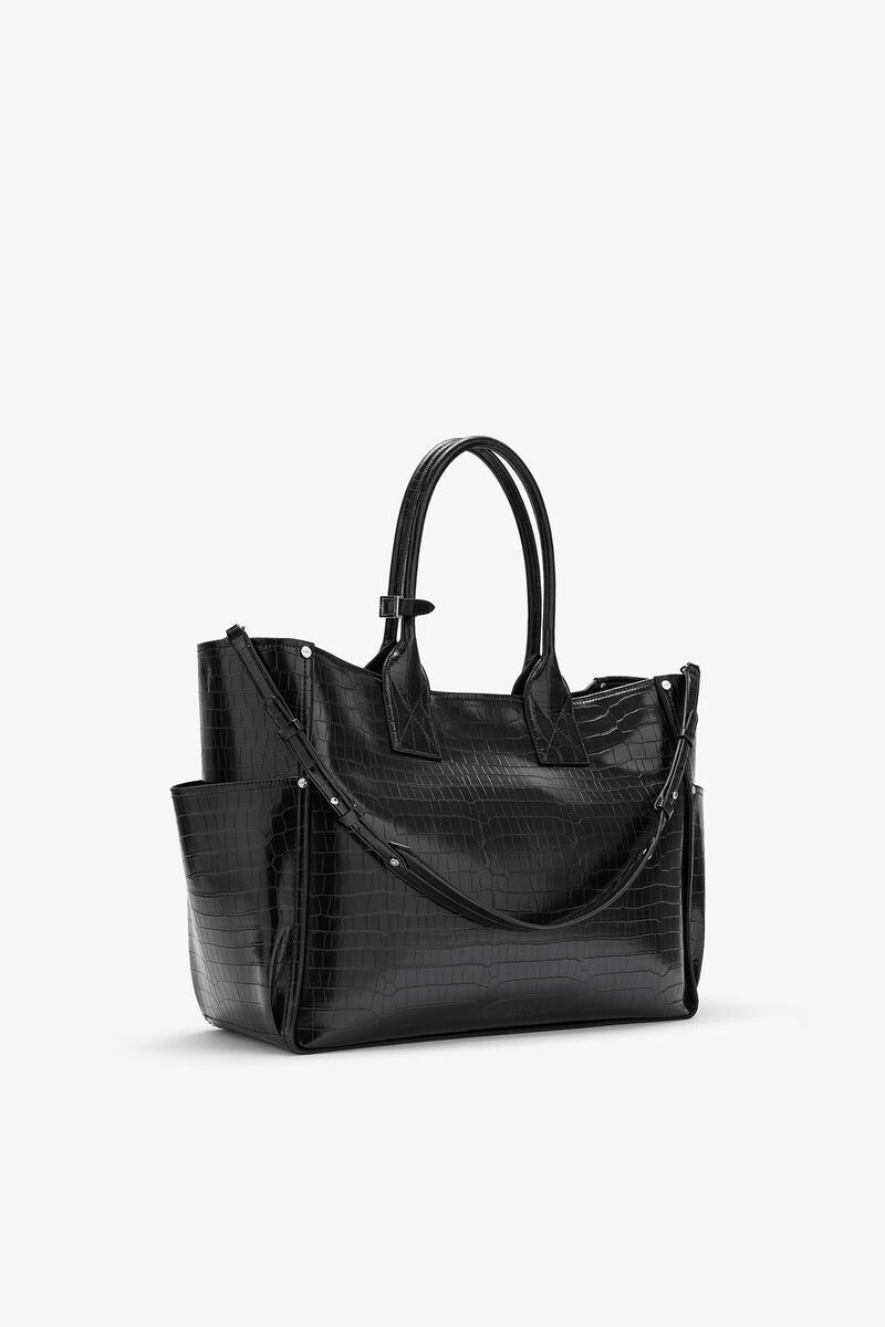 Posy taske i sort croco, Recycled Leather, in colour Black - 2 - GANNI