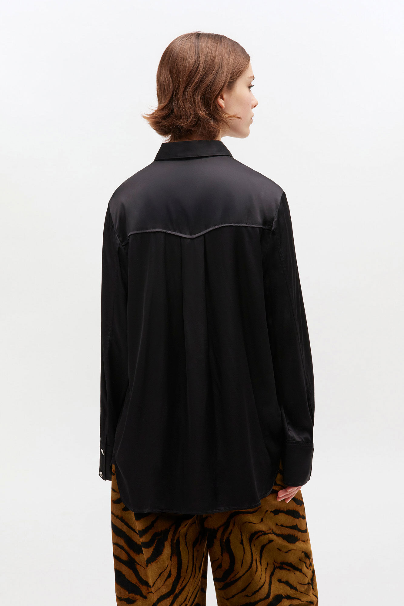 Black Circle Collar Shirt, Elastane, in colour Black - 3 - GANNI