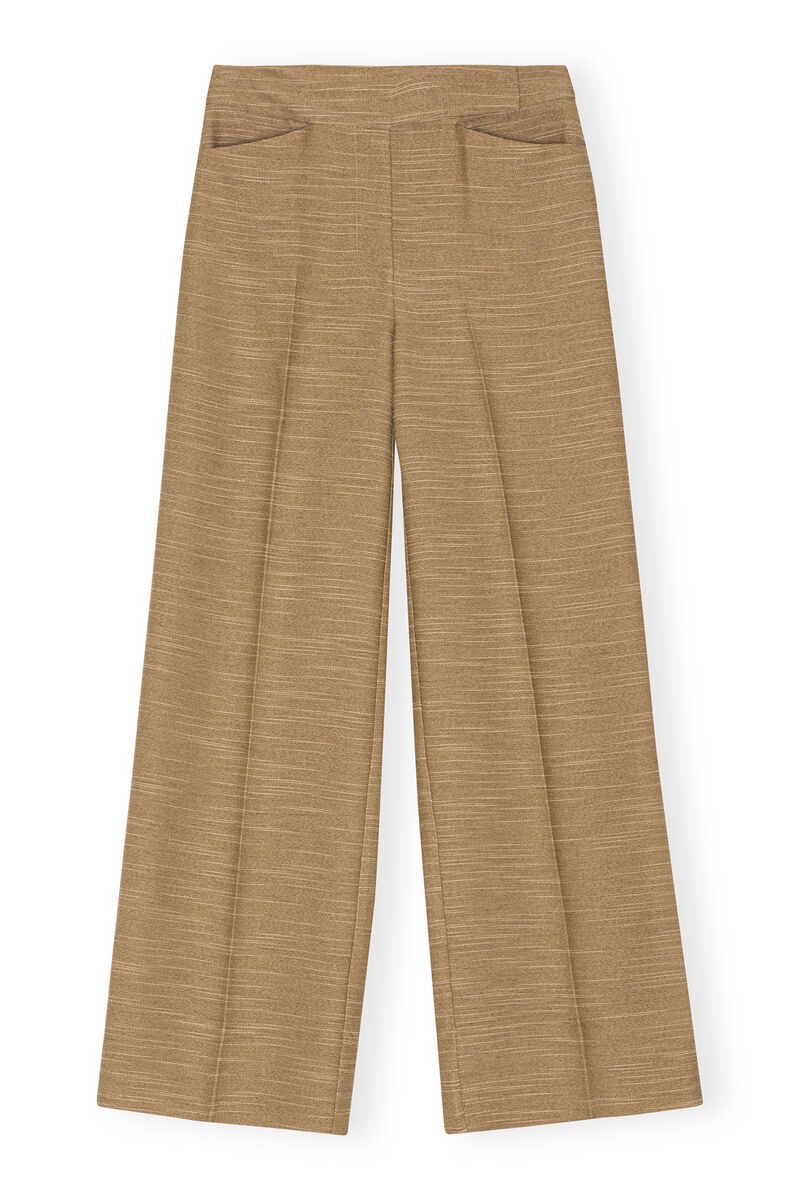 Brown Slub Linen Mid Waist Pants, in colour Petrified Oak - 1 - GANNI