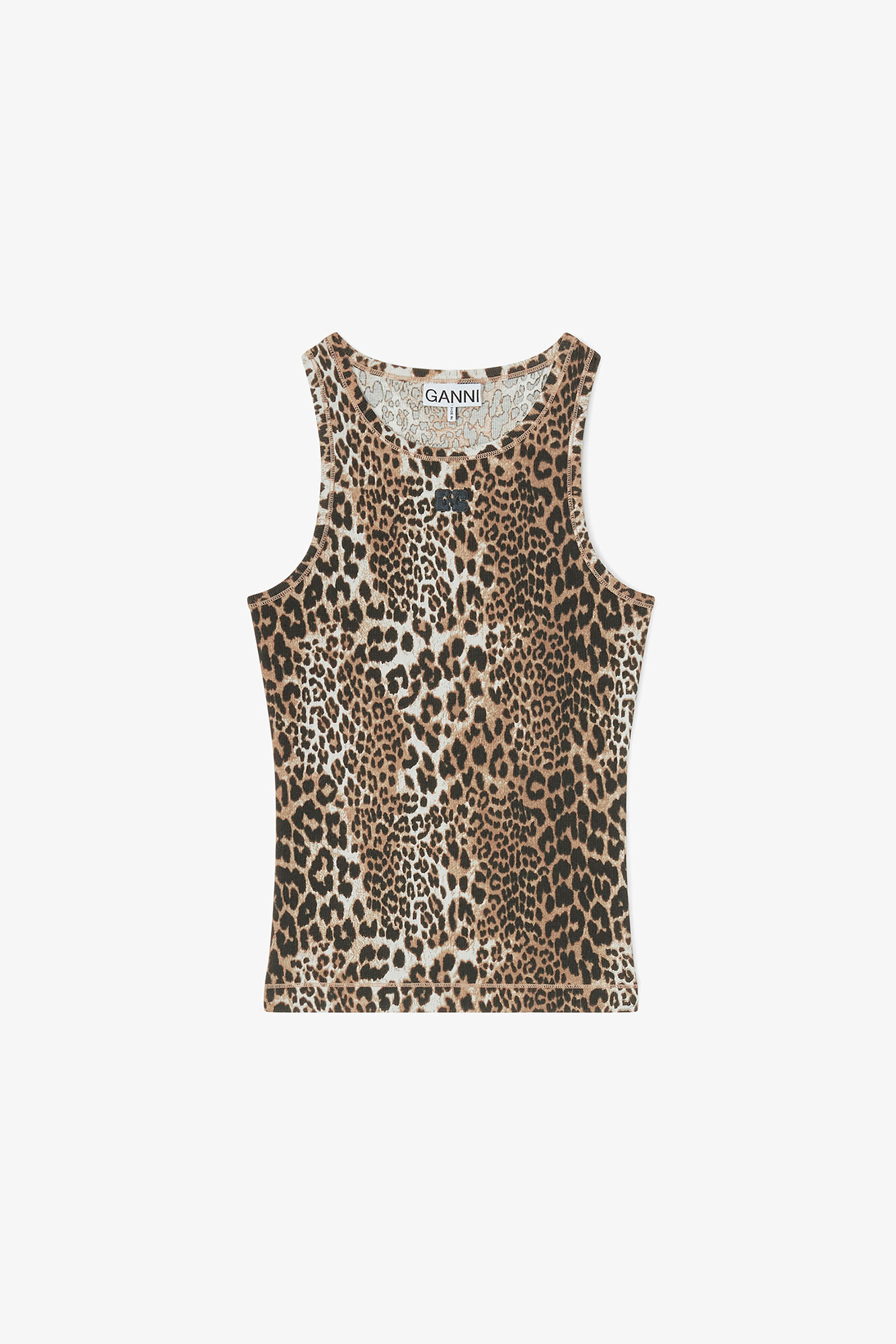 Leopard Rib Tank Top, Organic Cotton, in colour Leopard - 1 - GANNI