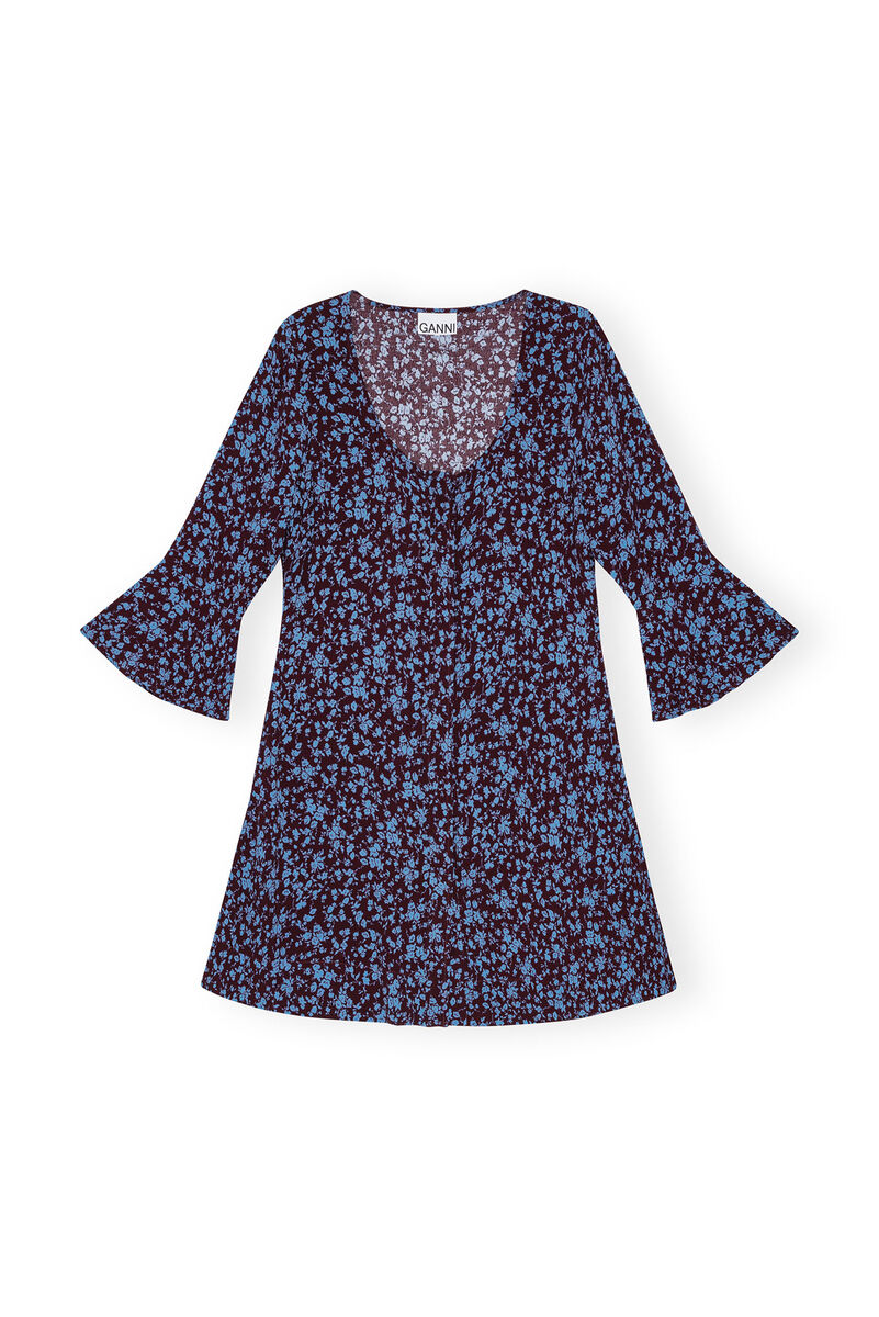 Printed Crepe U-neck Mini Dress, LENZING™ ECOVERO™, in colour Port Royale - 1 - GANNI