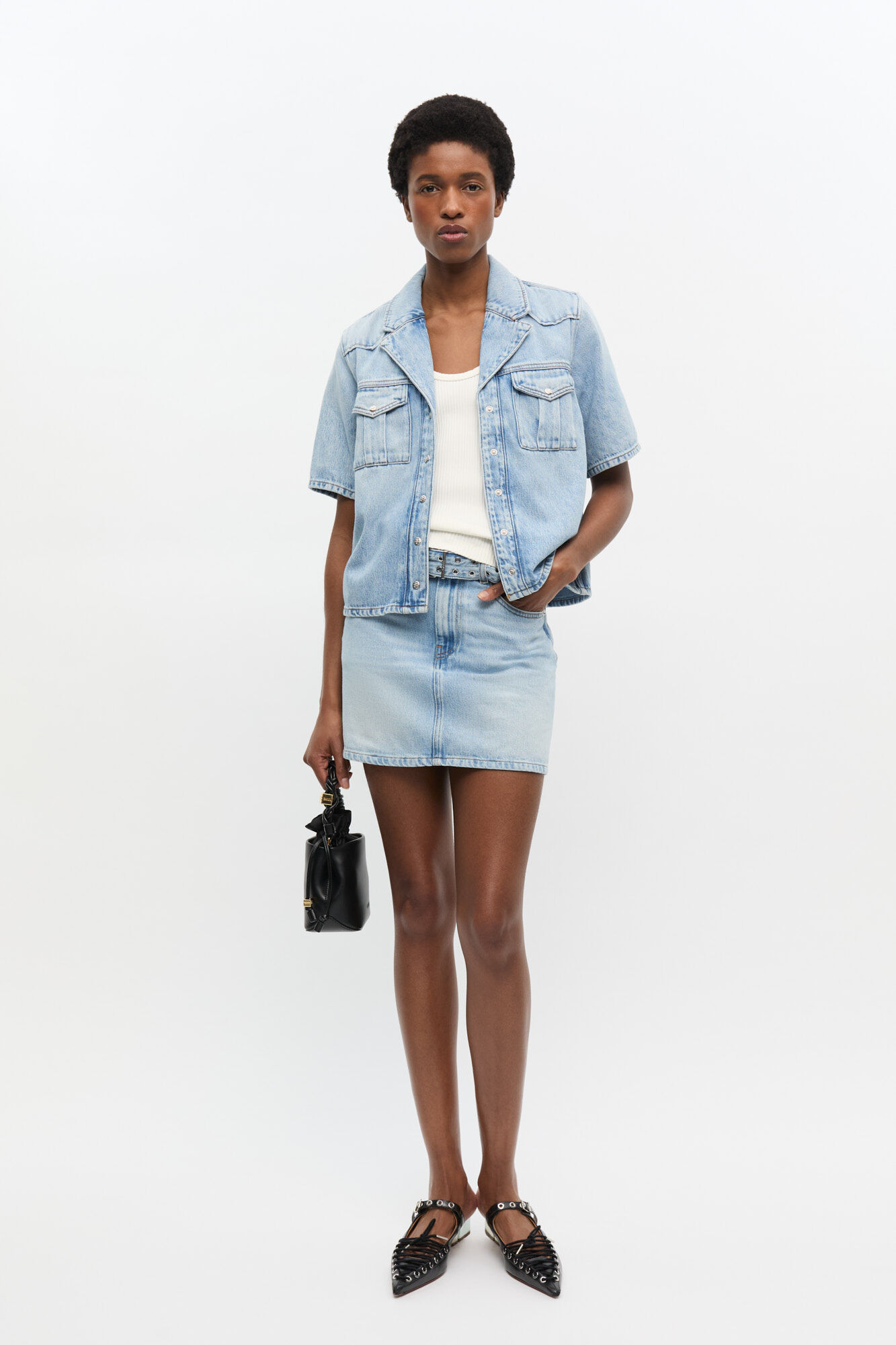Light Blue Denim Shirt, Lyocell, in colour Light Blue Stone - 2 - GANNI