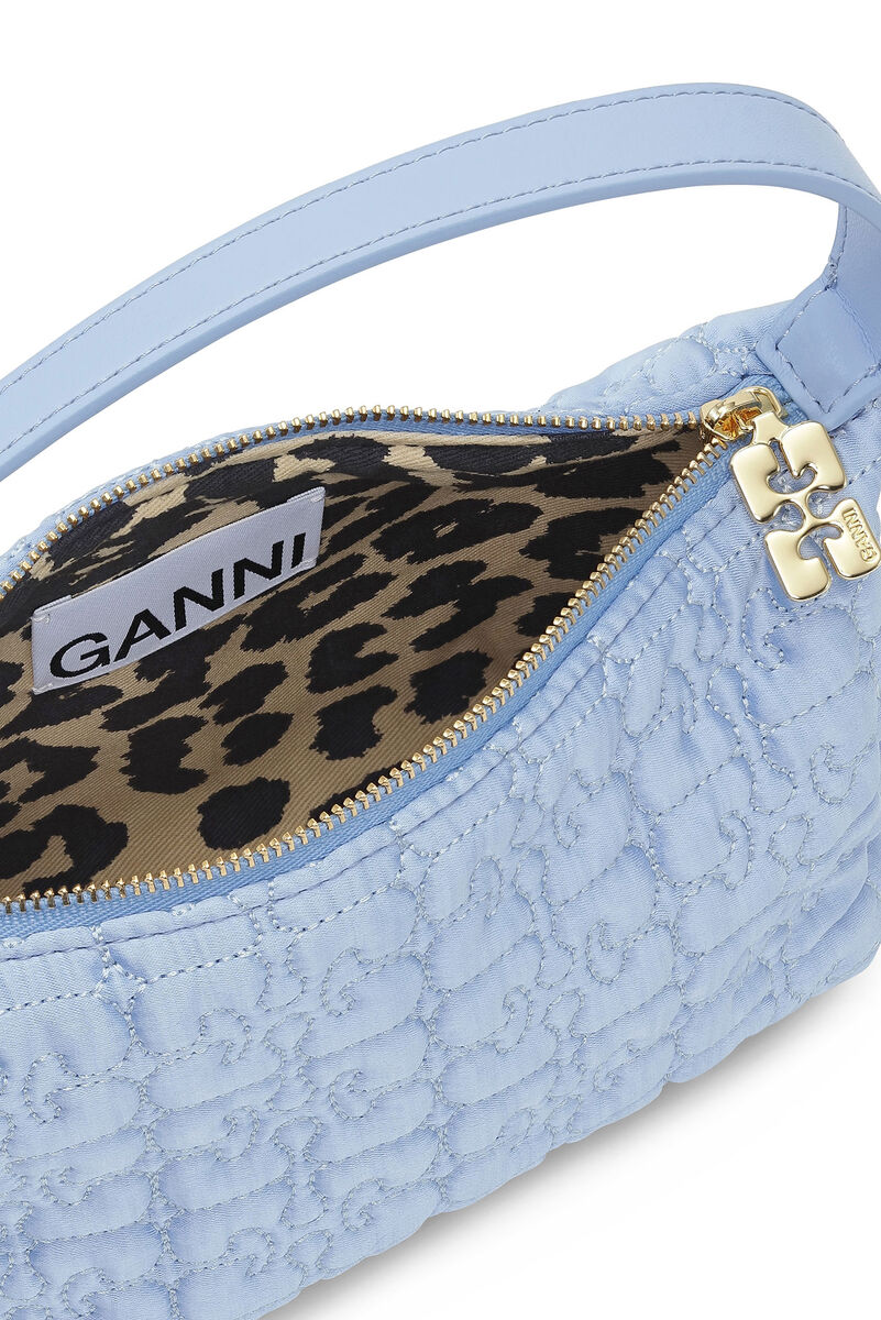 Light Blue Small Butterfly Pouch Satin väska, Recycled Polyester, in colour Baby Blue - 3 - GANNI
