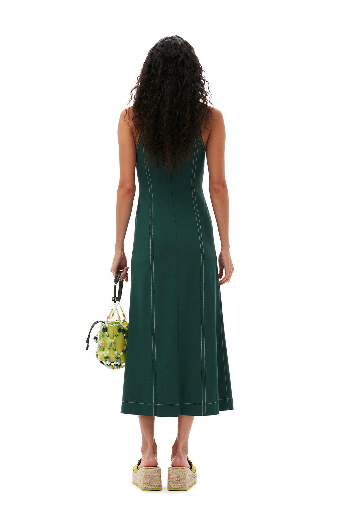 Drapey Melange Maxi Dress, Elastane, in colour Trekking Green - 2 - GANNI