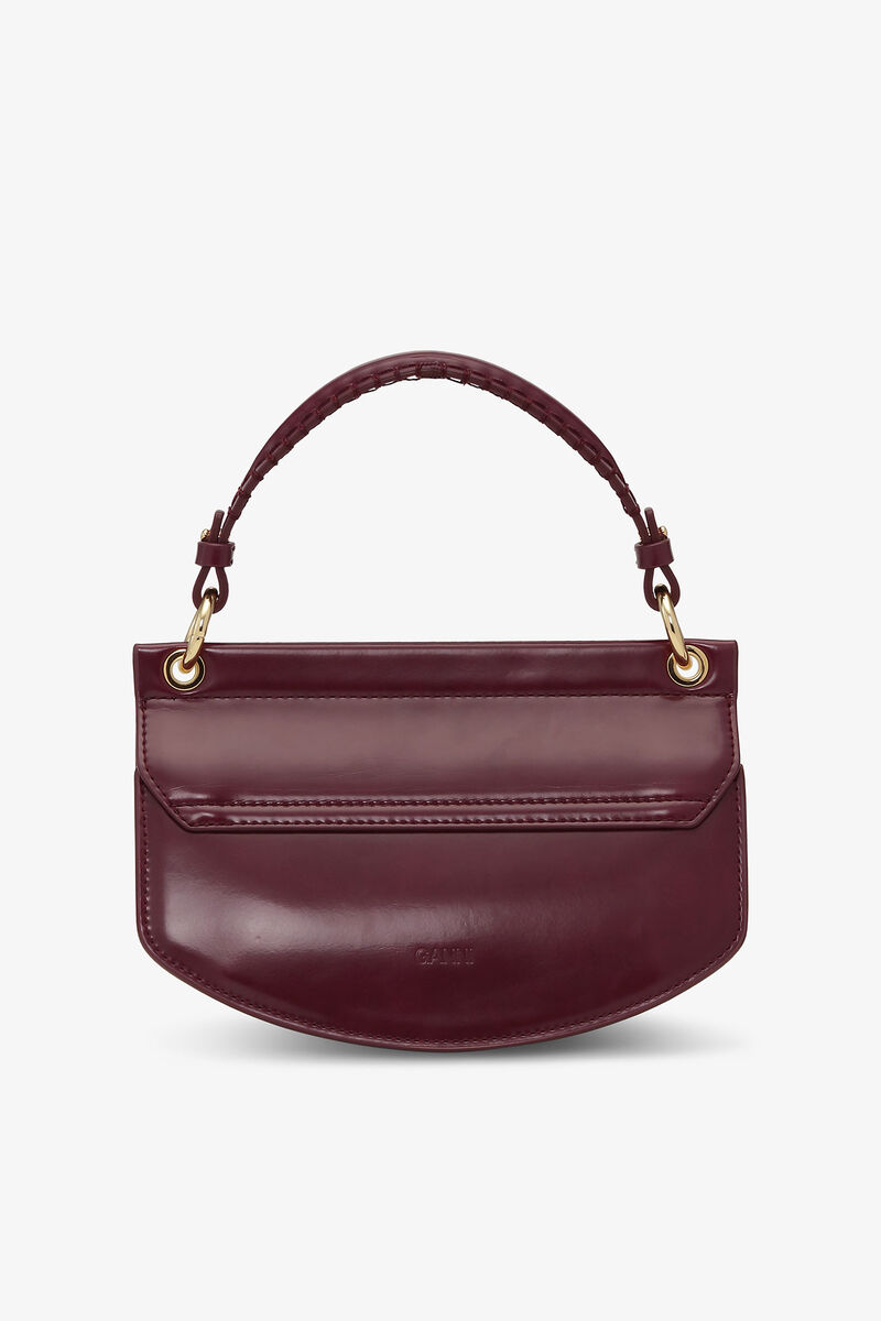 Burgundy Mini Top Handle Apo-G Bag, Polyurethane, in colour Tawny Port - 3 - GANNI