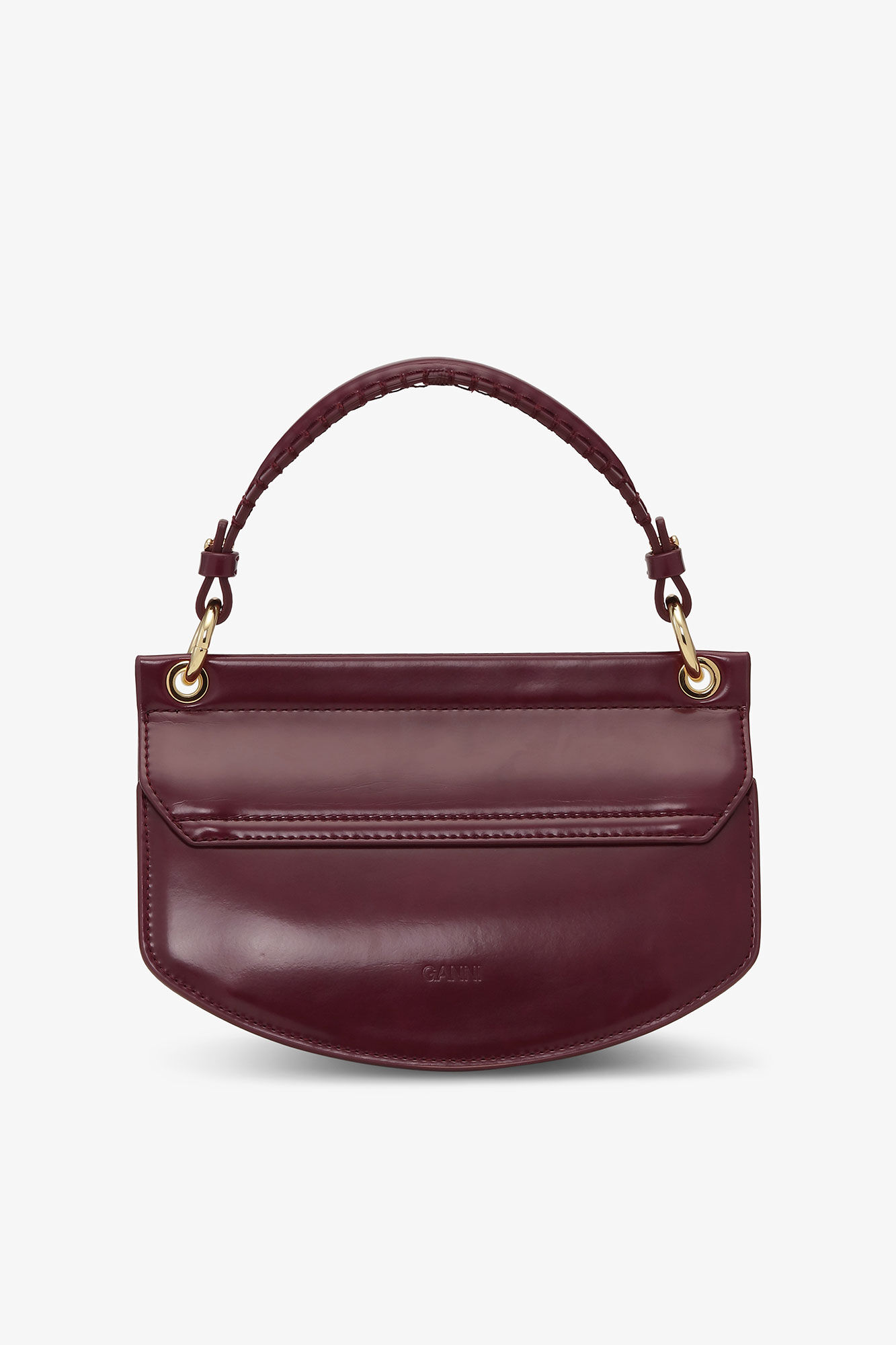 Burgundy Mini Top Handle Apo-G Bag, Polyurethane, in colour Tawny Port - 3 - GANNI