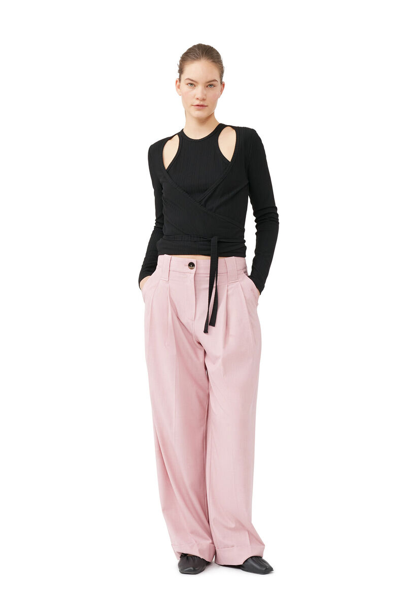 Drapey Melange Pleat Trousers, Elastane, in colour Pink Tulle - 1 - GANNI