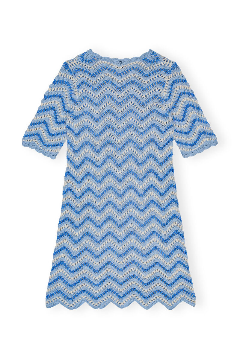 Blue Cotton Crochet Mini klänning, Cotton, in colour Heather - 2 - GANNI