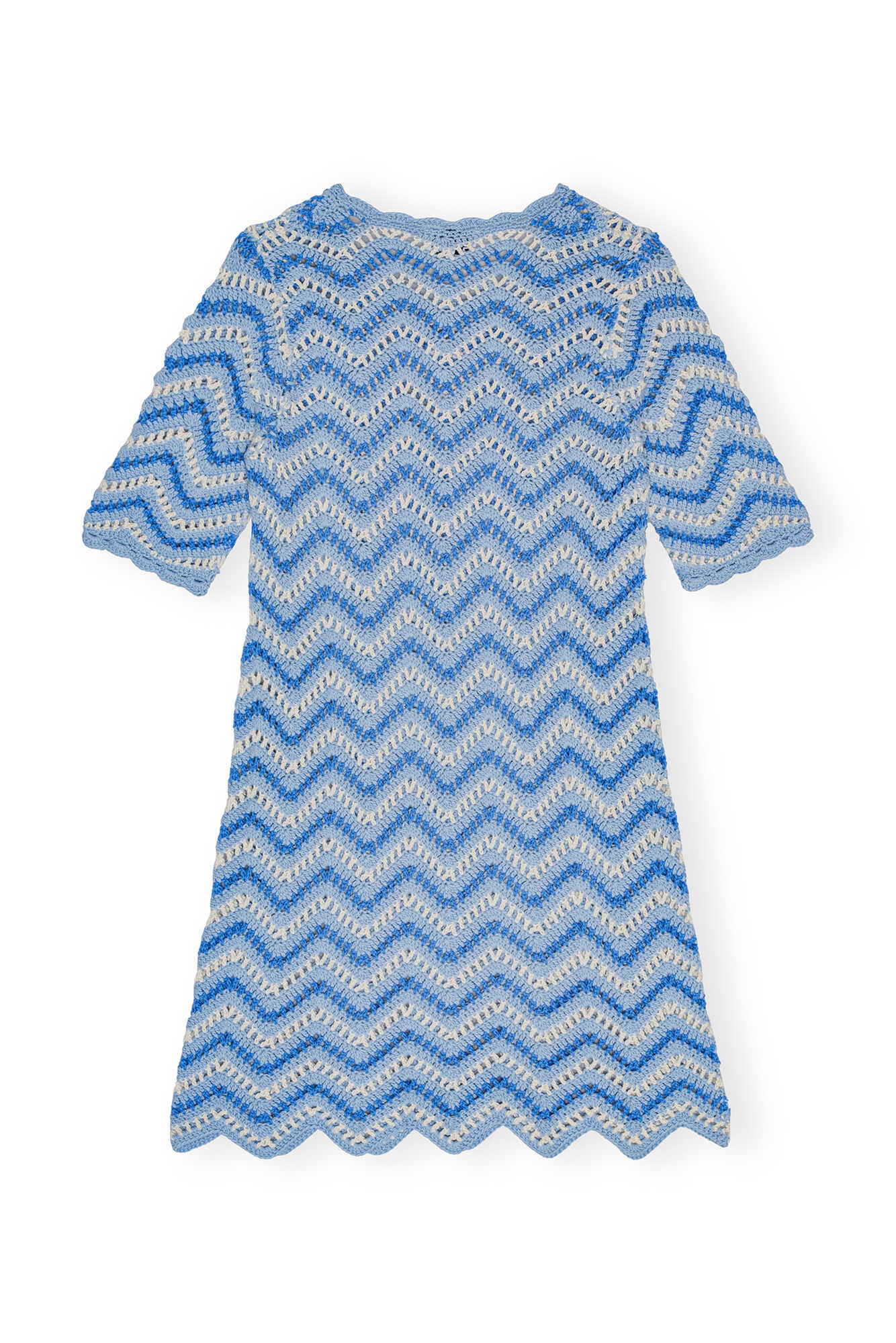 Blue Cotton Crochet Mini Dress, Cotton, in colour Heather - 2 - GANNI