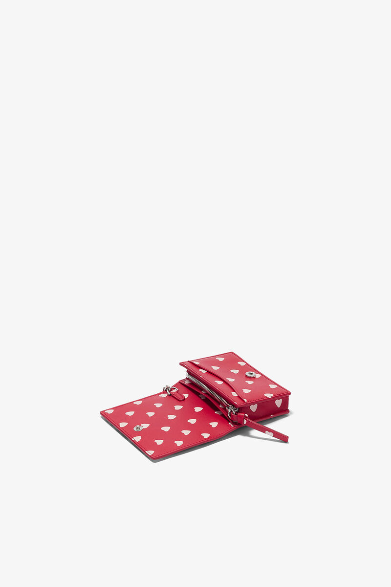 Bou Card Holder With Flap with Dots, Recycled Leather, in colour Barbados Cherry - 3 - GANNI