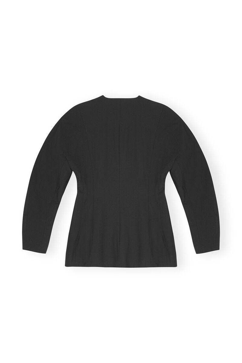 Schwarzer, taillierter Melange-Blazer mit Drapierung, Elastane, in colour Black - 2 - GANNI