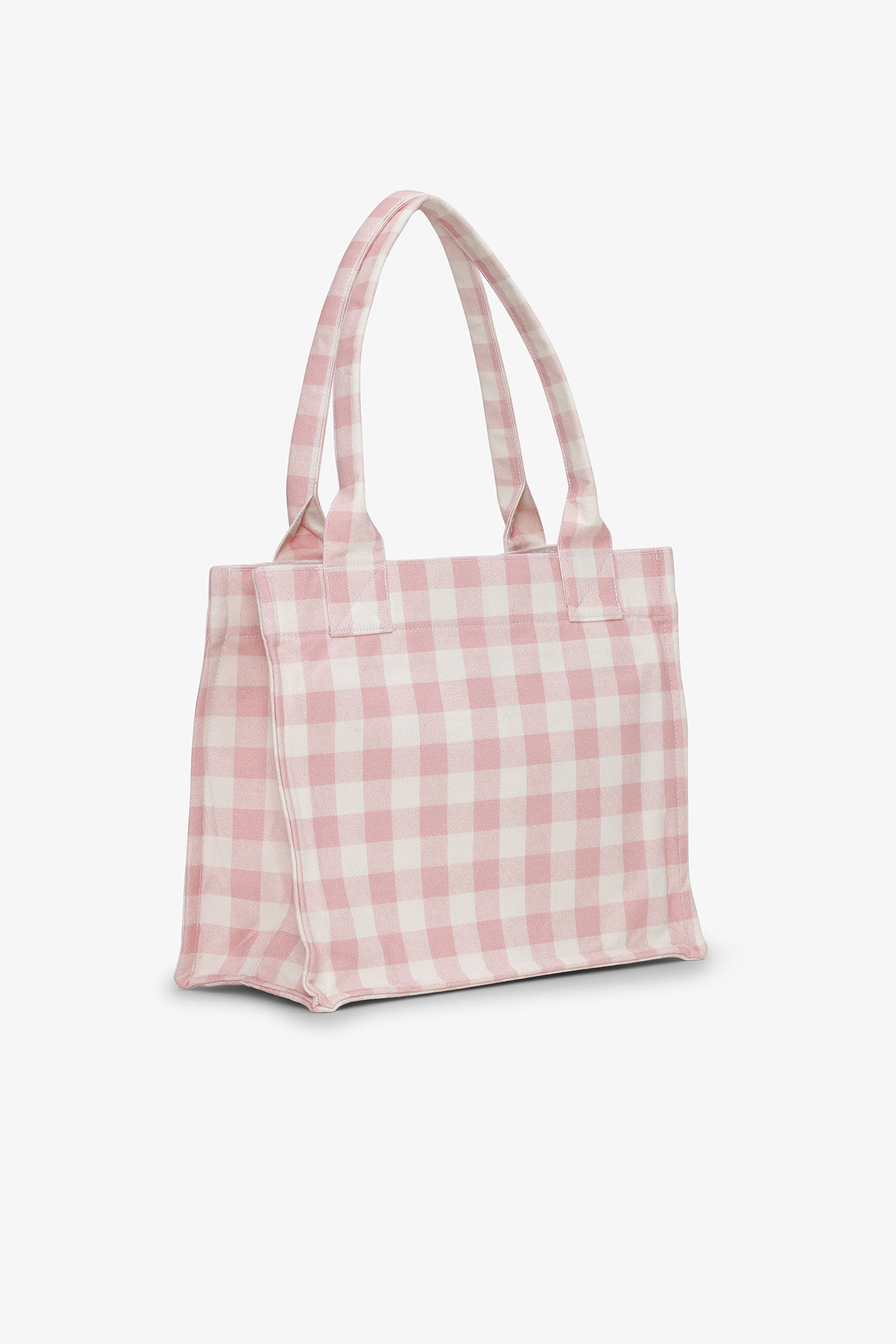 Stor ternet Vichy tote, Recycled Cotton, in colour Bleached Mauve - 2 - GANNI
