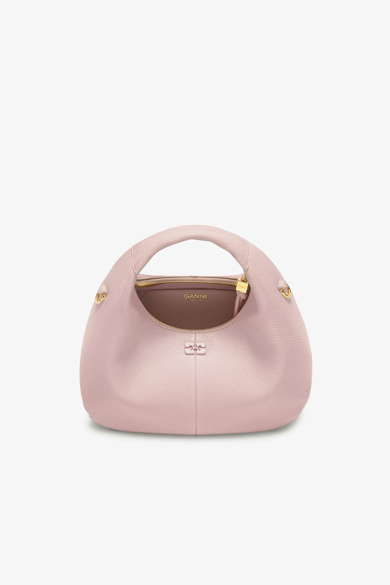 Grained Mini Hobo Bag, Recycled Polyester, in colour Chalk Pink - 3 - GANNI
