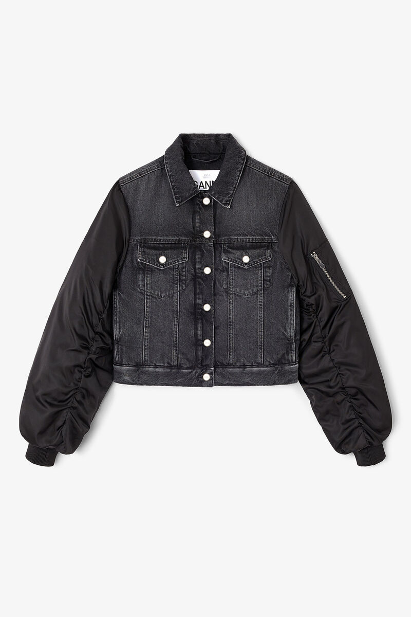 Black Rigid Denim Jacket, in colour Black Washed - 1 - GANNI
