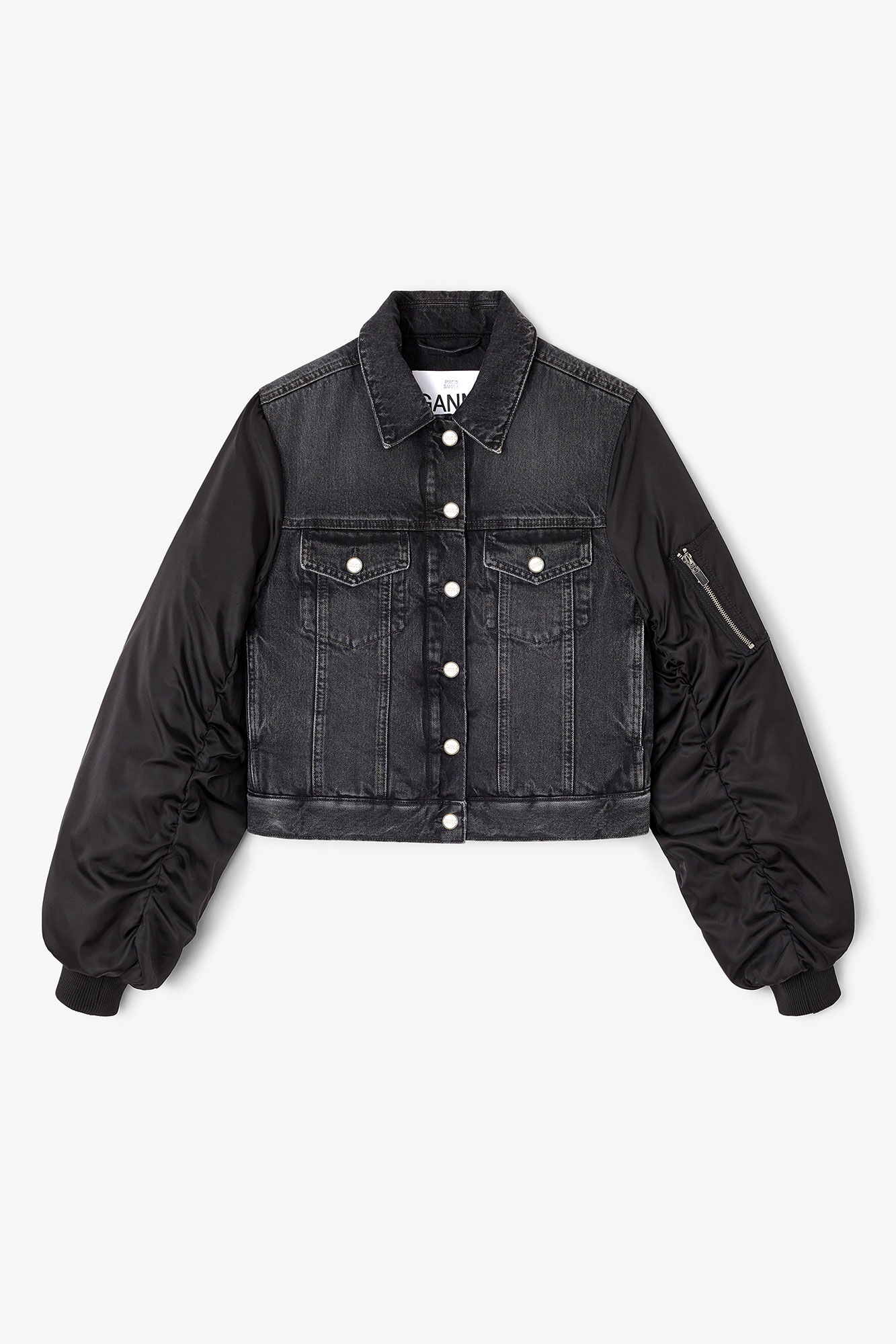 Black Rigid Denim Jacket, in colour Black Washed - 1 - GANNI