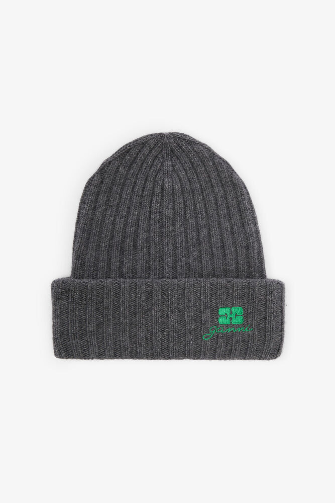 Grey Wool Knit Beanie, Charcoal Grey