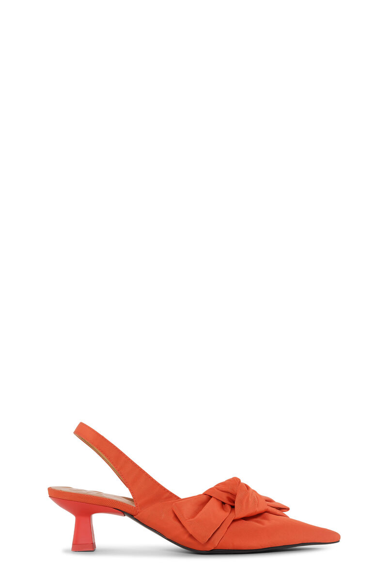 Soft Bow Slingback Pumps, Recycled Nylon, in colour Orangeade - 1 - GANNI