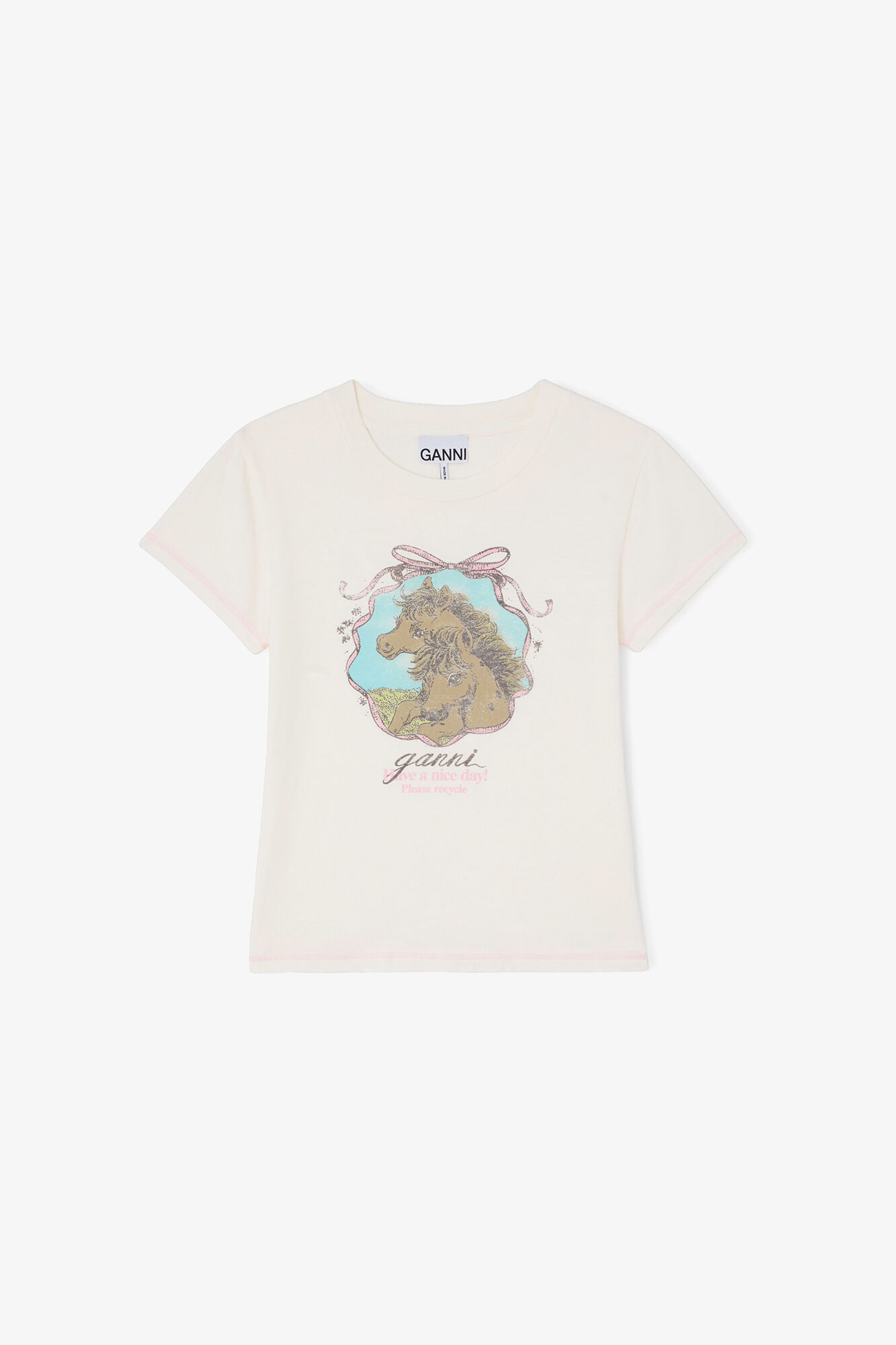 Baby Fit T-shirt with Horses, Organic Cotton, in colour Egret - 1 - GANNI