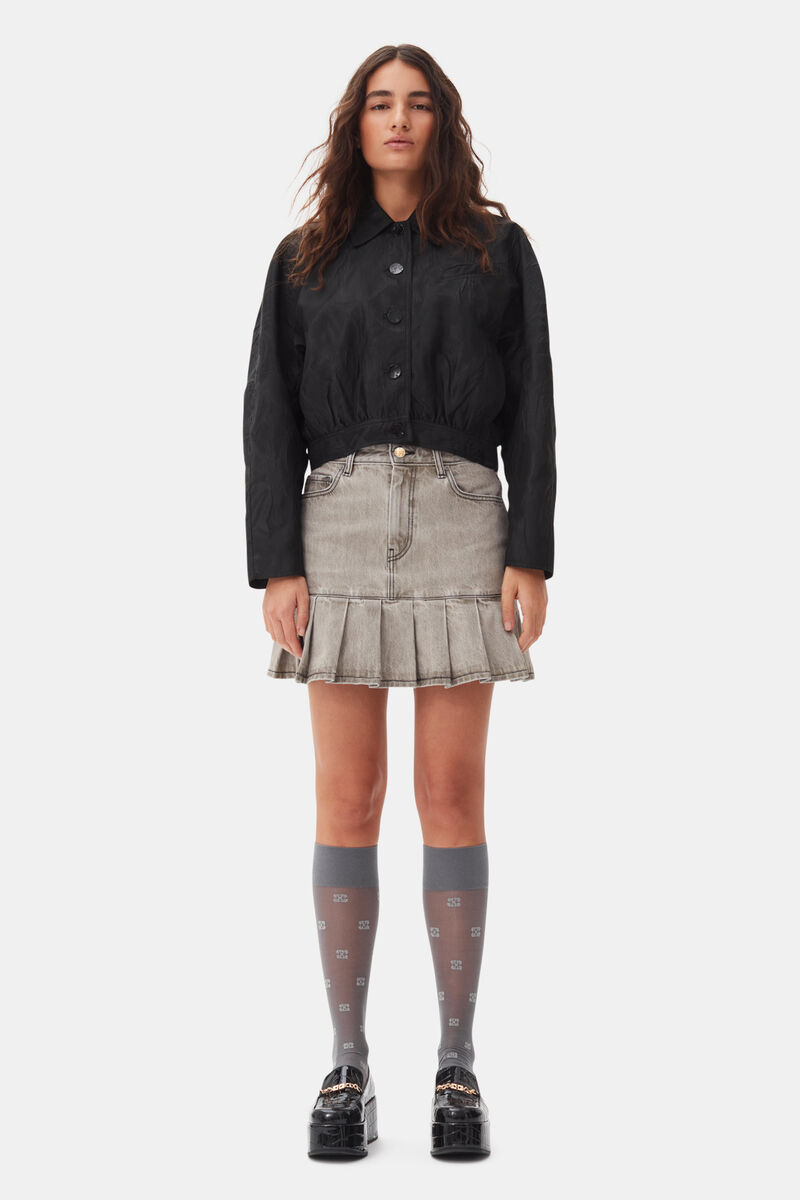 Black Textured Cloque Short Jacket, Nylon, in colour Black - 2 - GANNI