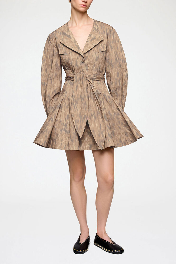 Shirt Dress in Stretch Cotton, Burro