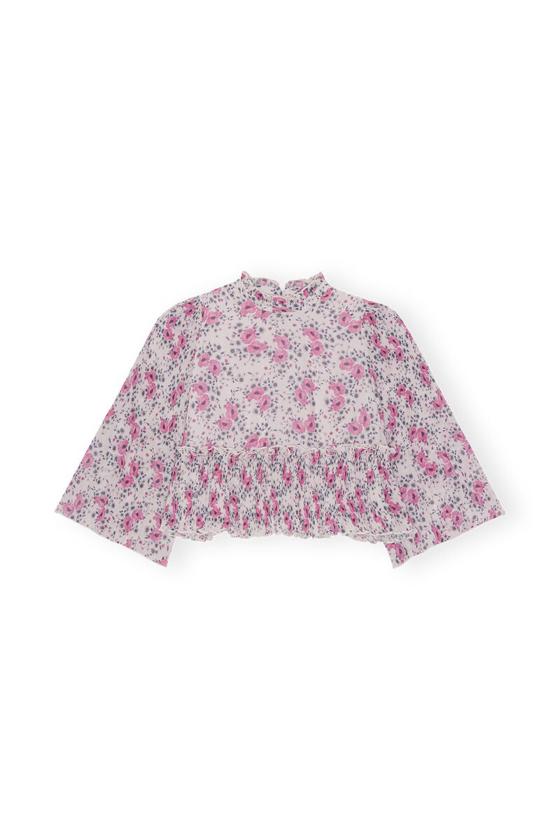 Pleated Georgette Blouse, Recycled Polyester, in colour Mauve Chalk - 1 - GANNI