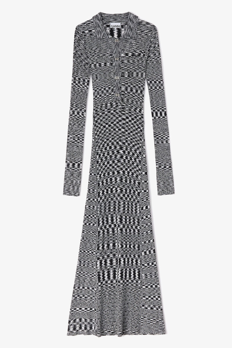 Polo Dress in Spacedyed Knit, Recycled Polyamide, in colour Black - 1 - GANNI