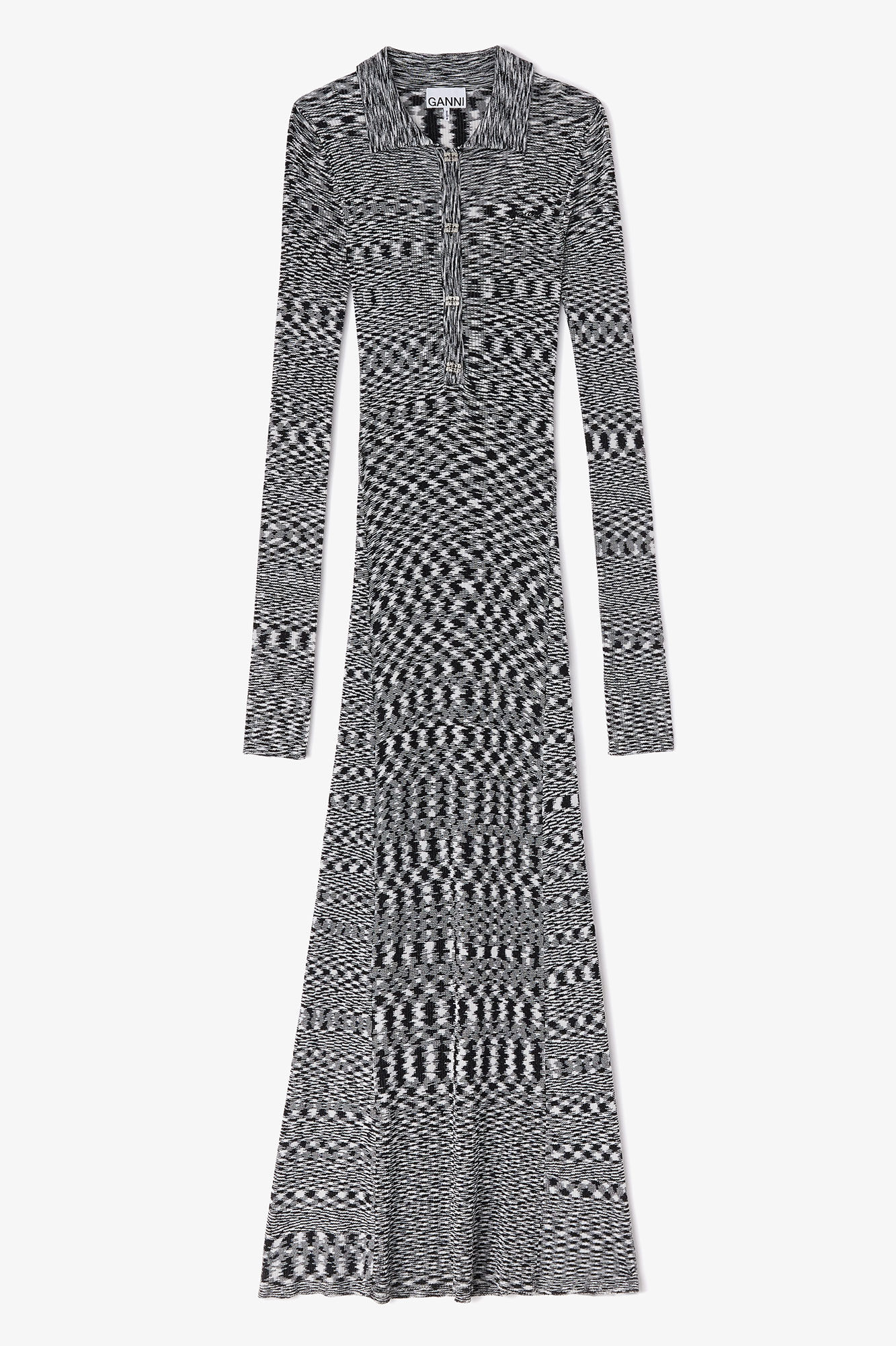 Polo Dress in Spacedyed Knit, Recycled Polyamide, in colour Black - 1 - GANNI