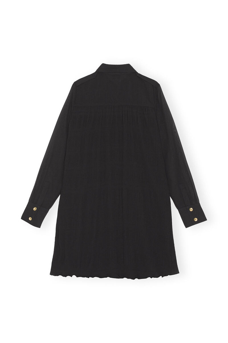 Robe chemise en georgette plissée noire, Recycled Polyester, in colour Black - 2 - GANNI