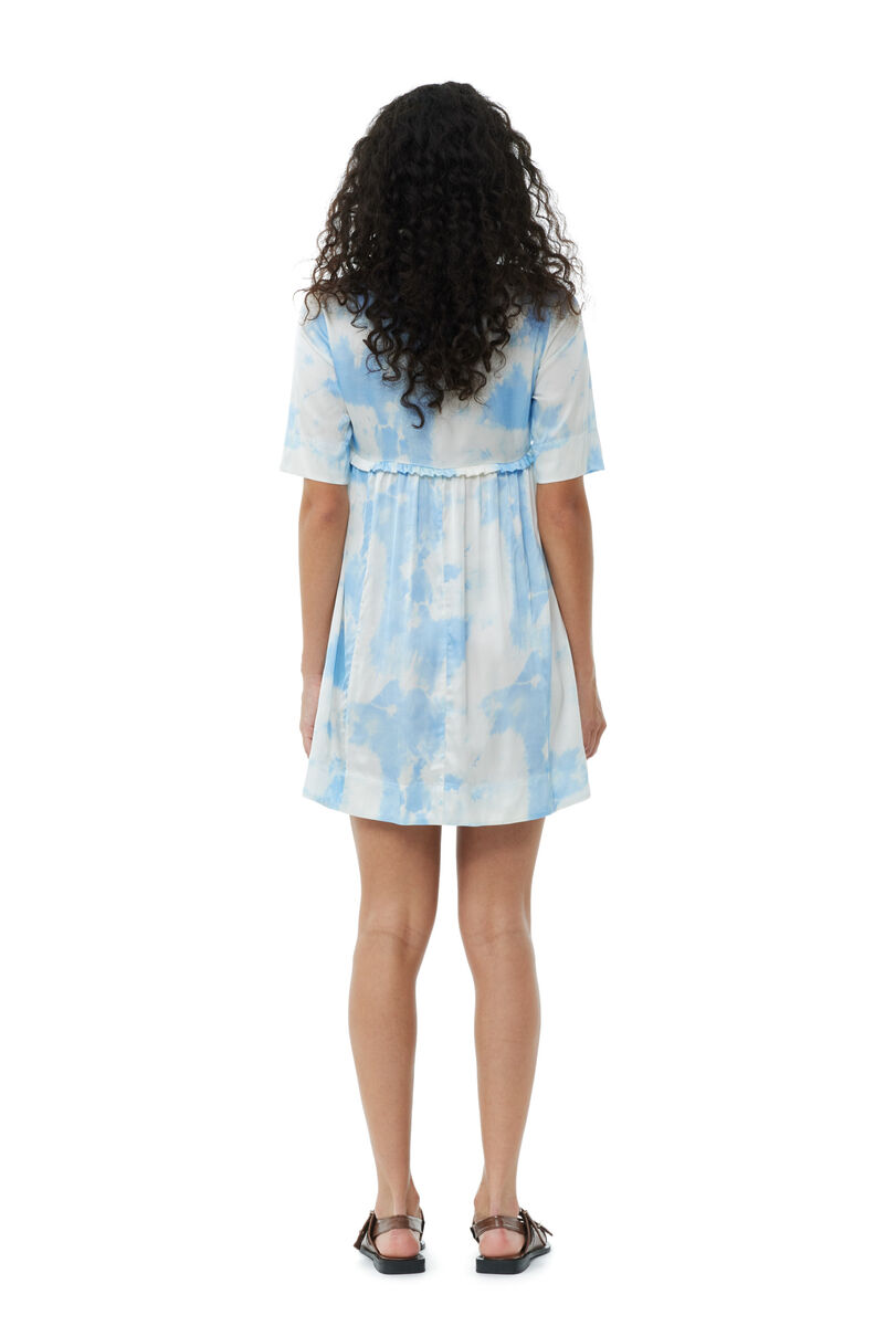 Printed Satin Short Sleeve Mini klänning, in colour Powder Blue - 4 - GANNI