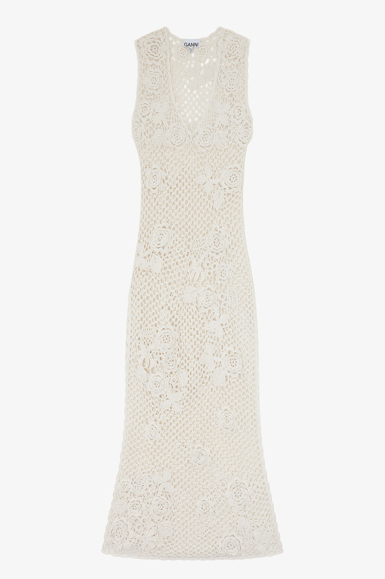 Long Dress in Cotton Crochet, Organic Cotton, in colour Egret - 1 - GANNI