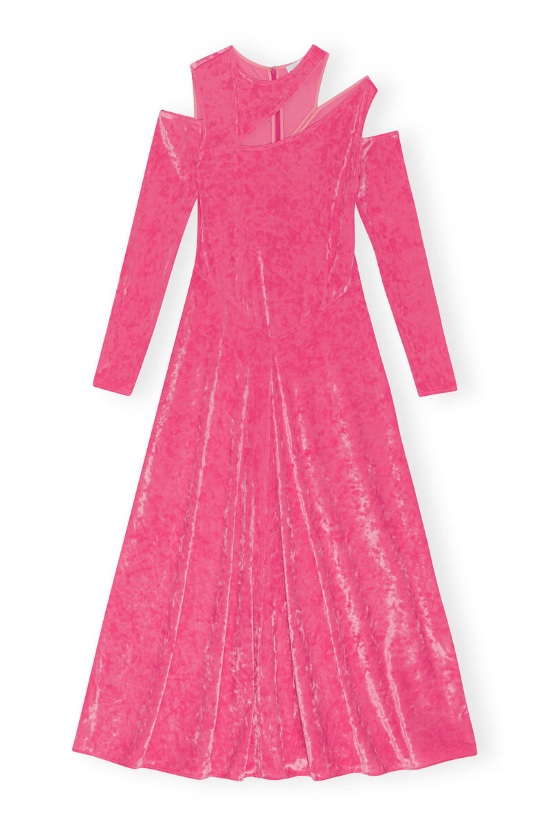 Velvet Maxi Dress , Elastane, in colour Shocking Pink - 1 - GANNI