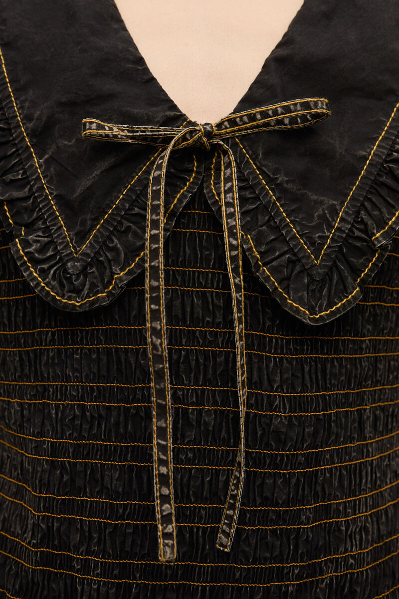 Black Washed Smock Dress, Cotton, in colour Black - 4 - GANNI