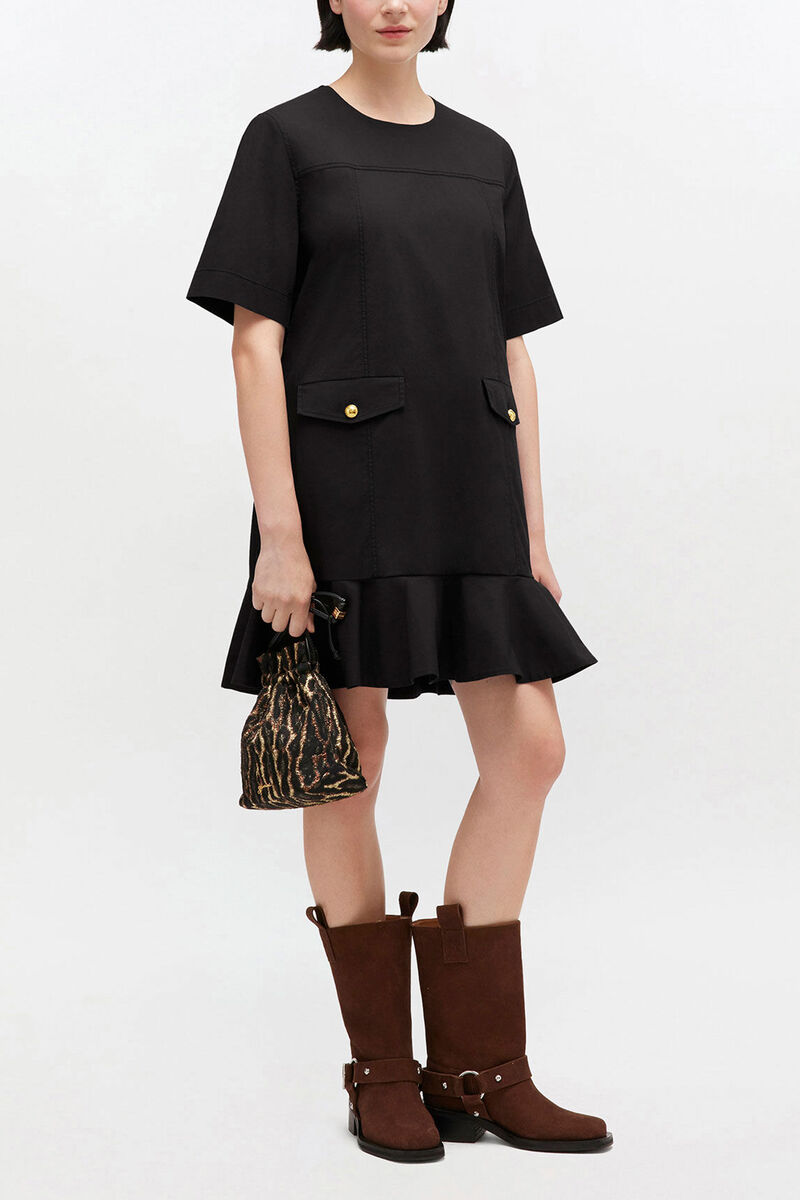 Stretch Cotton Mini Dress, Organic Cotton, in colour Black - 1 - GANNI