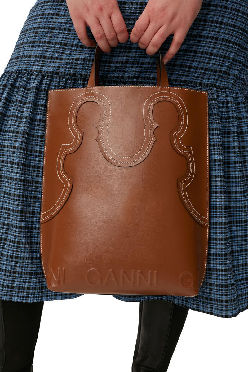Banner Western Tote Bag, Leather, in colour Tiger's Eye - 5 - GANNI