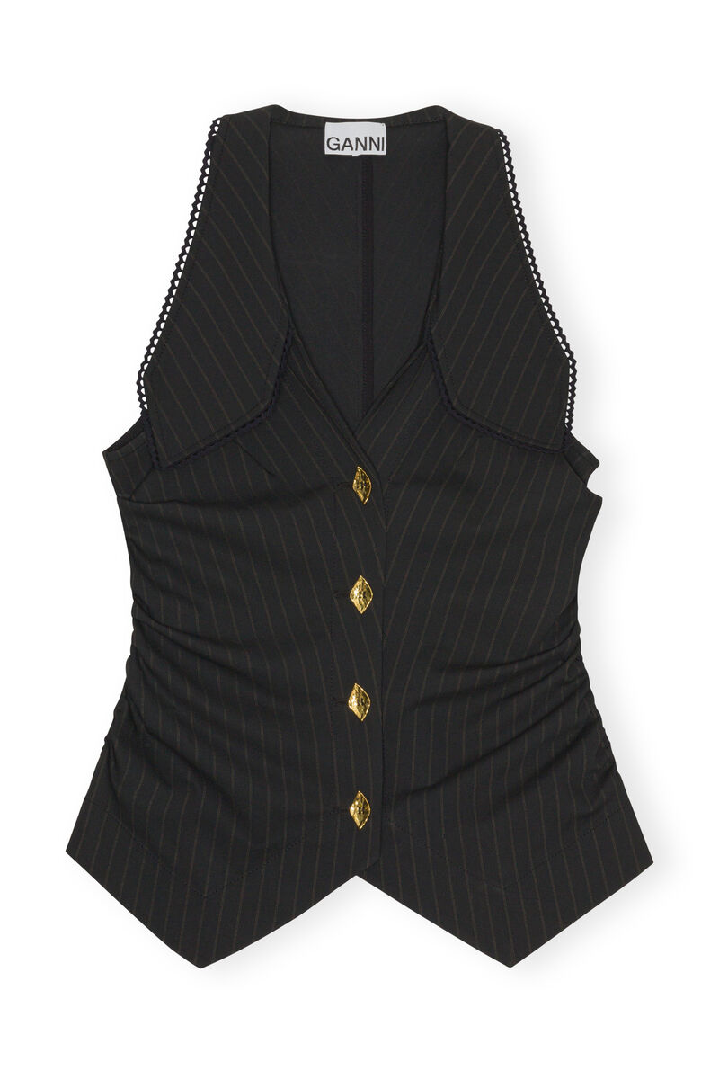 Striped Waistcoat, Elastane, in colour Black - 1 - GANNI