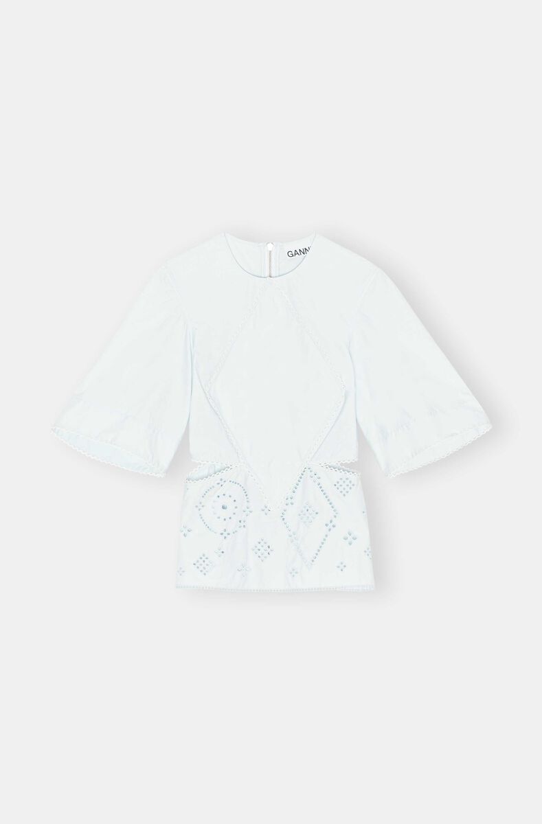 Broderie Anglaise Blouse, Cotton, in colour Illusion Blue - 1 - GANNI