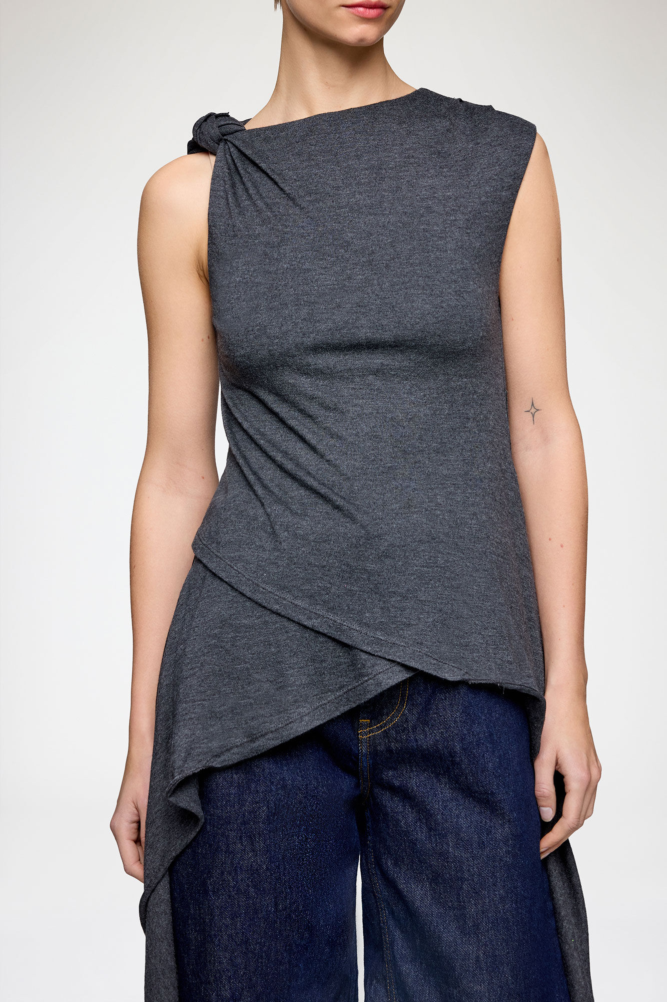 Haut en jersey gris, Modal, in colour Phantom - 3 - GANNI